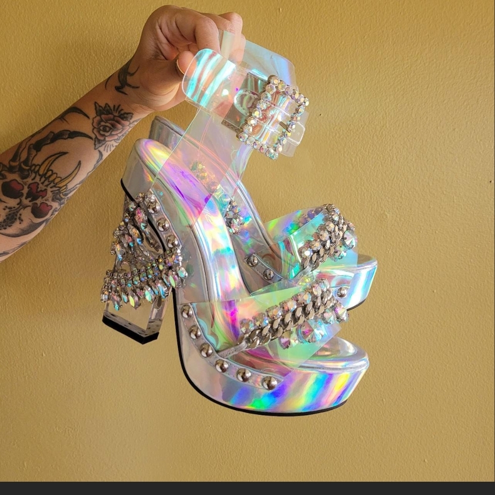 Sugar Thrillz Holographic Embellished Women's Heels Size 6